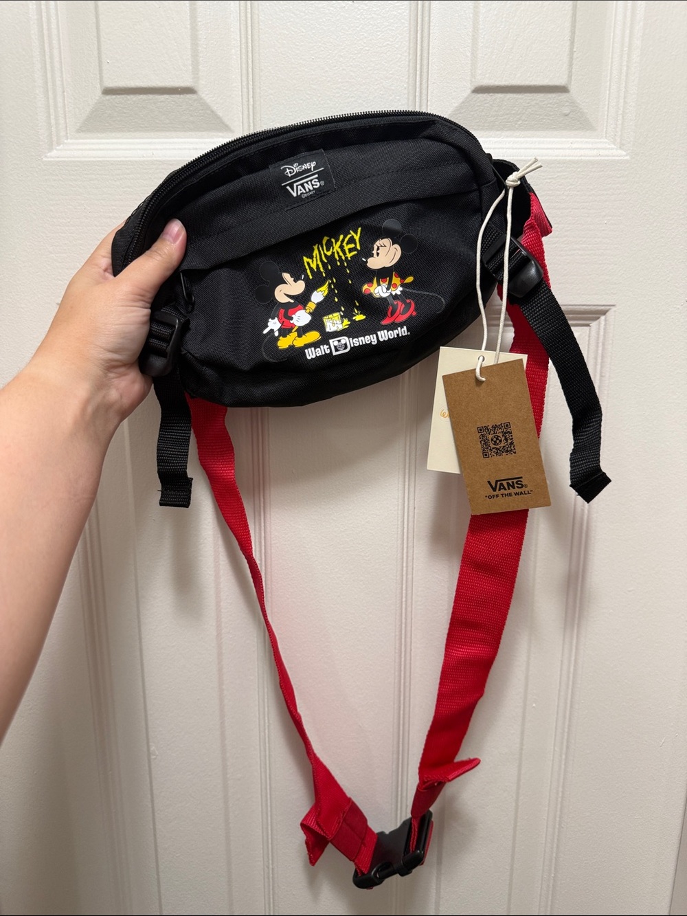 Vans Black Waist Bag with Red Strap and Mickey Graphic